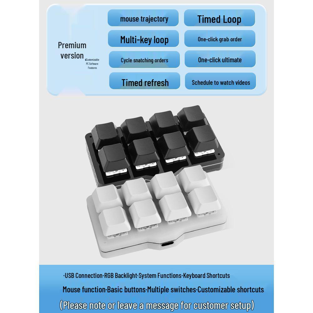 USB Custom Compact Mechanical Keyboard: 8-Key Programmable Macro Shortcut for Password Entry and Game Assistance