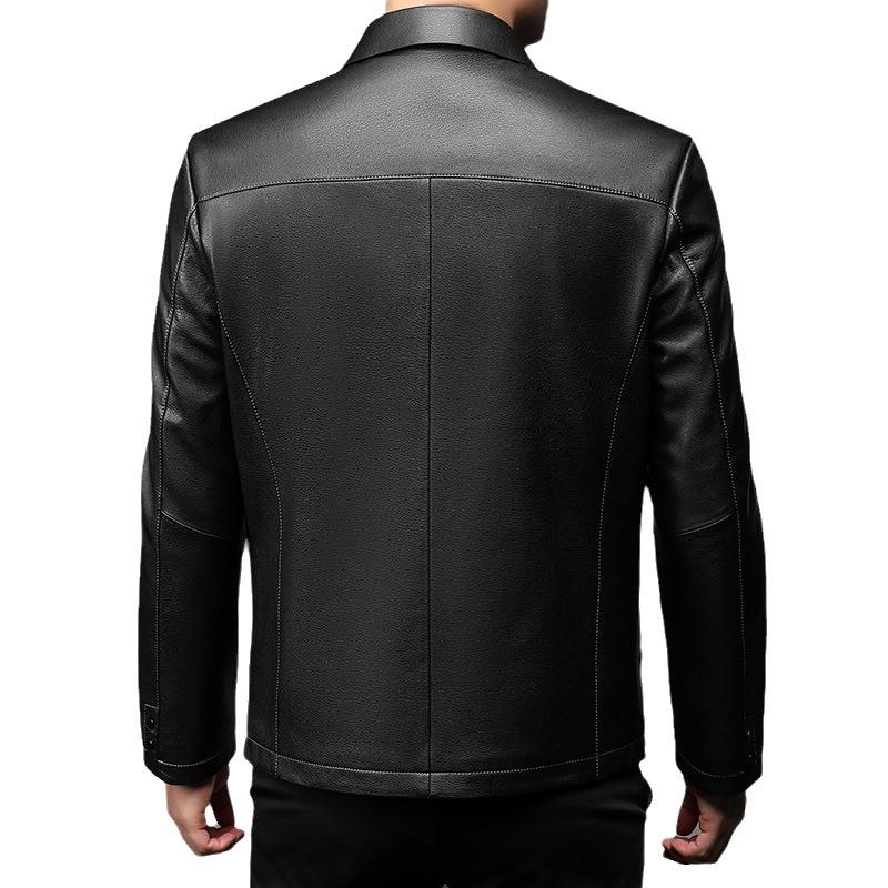 Leather Leather Jacket Men's Goat Leather Business Casual Lapel Middle-aged Dad Autumn Leather Jacket Jacket