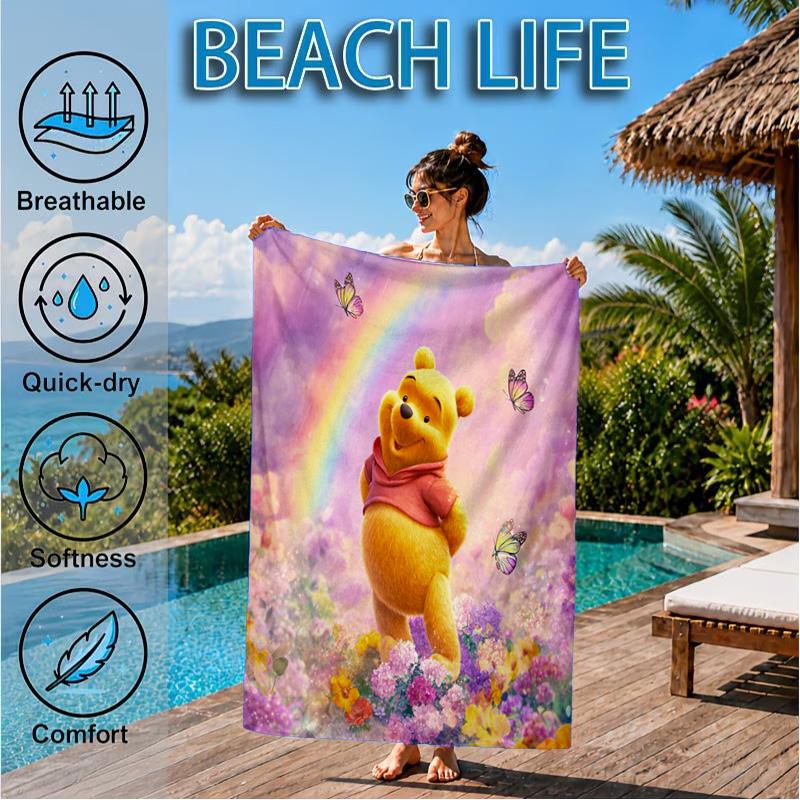 Yellow Bear Artwork Printed Microfiber Beach Towel, Soft And Absorbent, Quick-Dry, Ideal for Summer Travel, Beach Essential, Swimming Pool