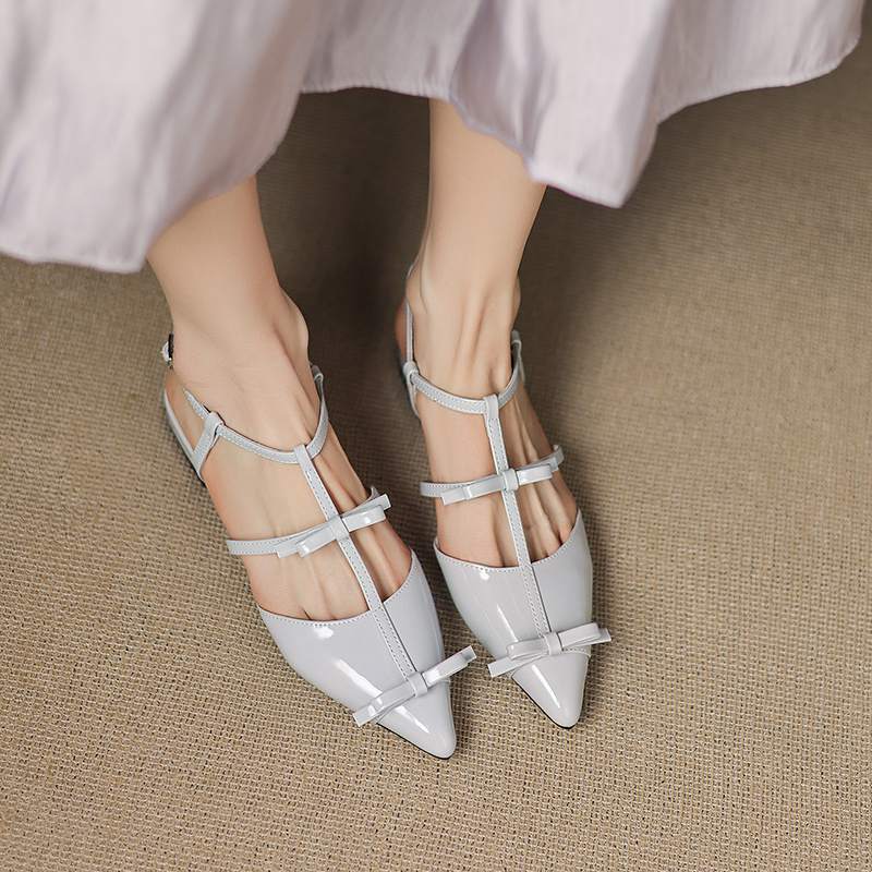 

Krazing Pot Cow Skin Summer Size 42 Butterfly-knot Thick Low Heels Women Women Slingback Pointed Toe Buckle Straps Sandals 35 серый