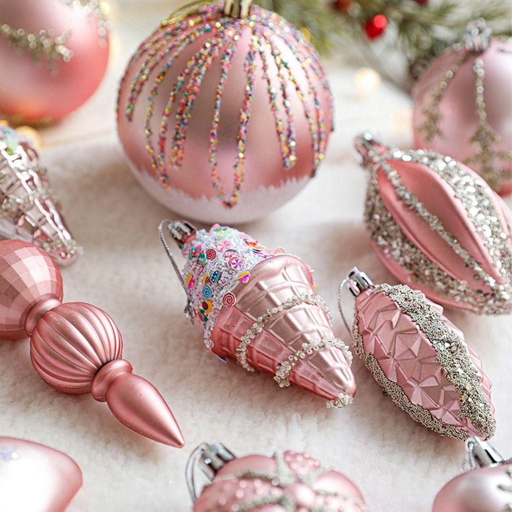 Pink Xmas Tree Hanging Ornaments Pinecone Merry Christmas Decor Party Favors