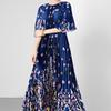 Summer Women Vintage Print Flower Loose Maxi Party Dresses with Belt