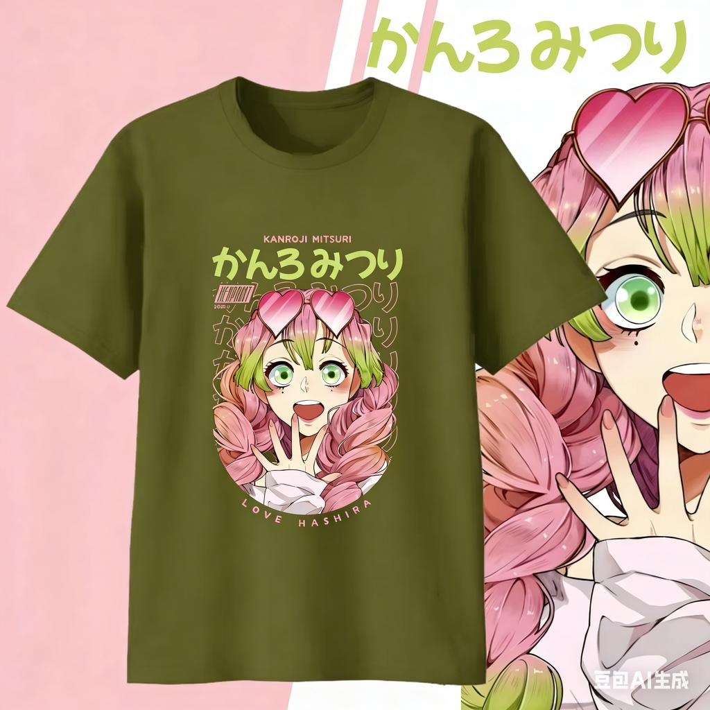 Demon Slayer Kanroji Mitsuri Cotton Tshirt for 2026 Summer KidsUnisexsWomens Fashion Casual Cosplay Short Sleeved Tshirt Y2k