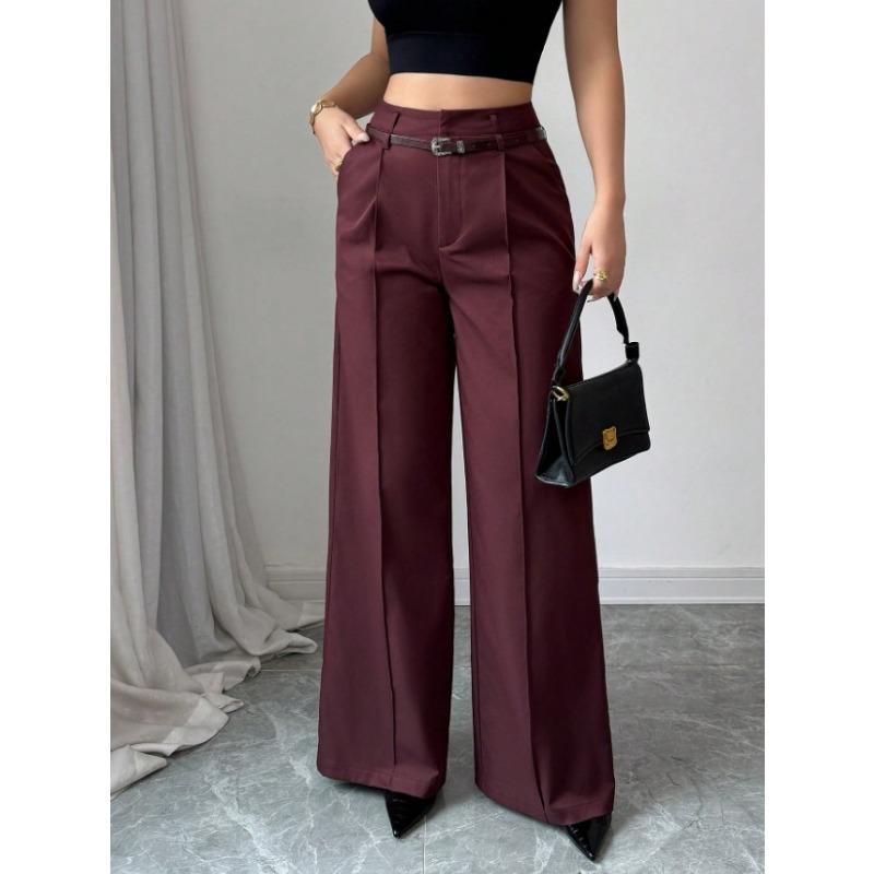 2026 Fashion High Waisted Wide Leg Trousers with Belt Solid Color Office Wear Casual Business Straight Leg Pants Spring Women's Bottoms