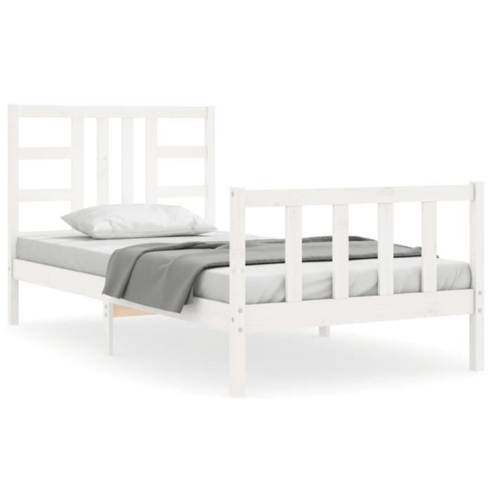 VidaXL Bed Frames and Headboard White 100x200 Cm Solid Wood 3191962