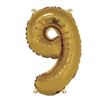 Zahlenballon 9, 40cm, 1 Stück. , Gold