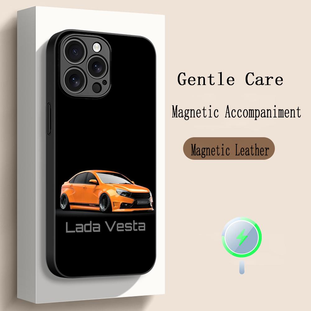 Cool Car L-la-Da Fashion Logo Design Phone Case For iPhone 17 16 15 14 13 12 Plus Pro Max High-end Luxury Magsafe Sheepskin