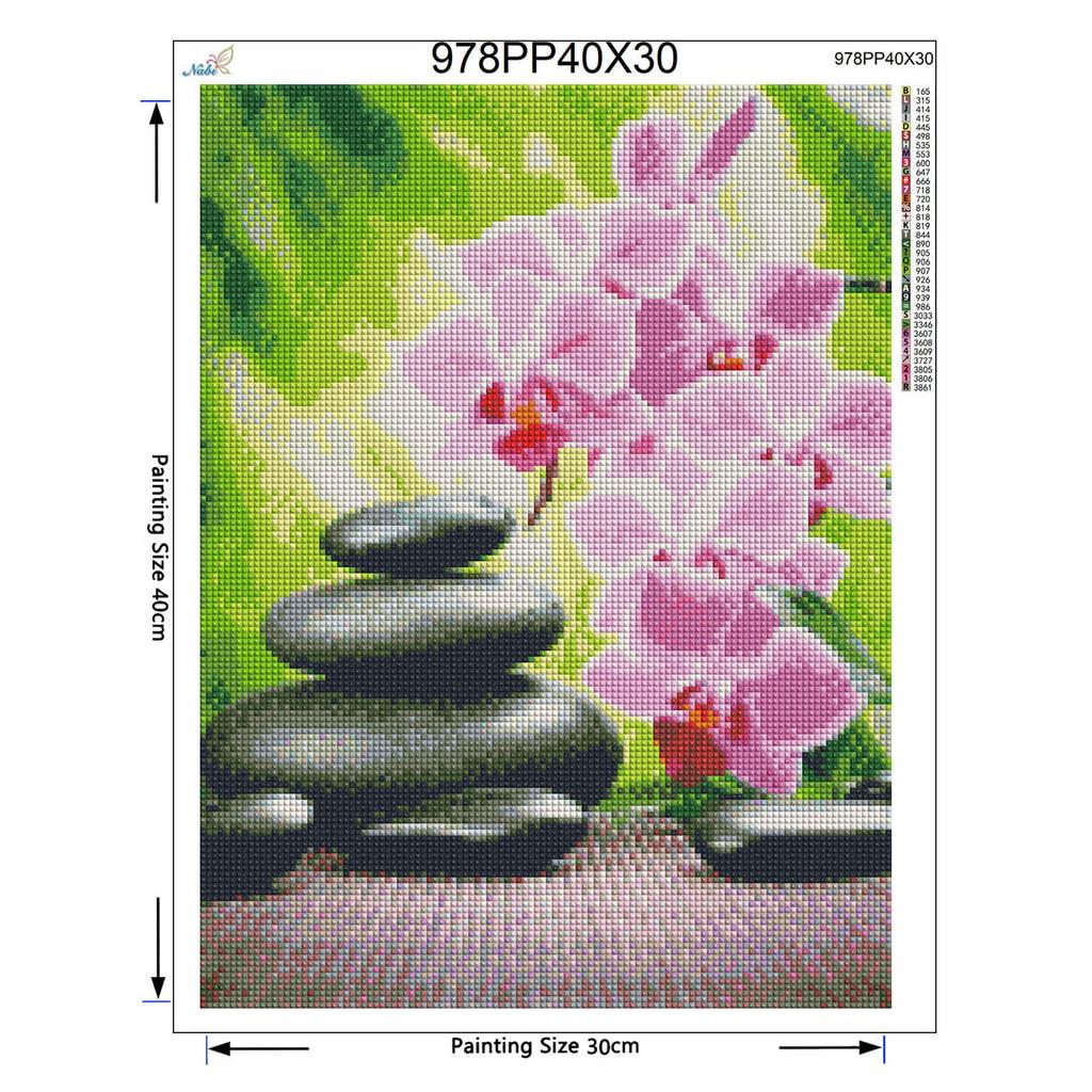 5d Diy Diamond Embroidery Orchid and Cobblestone,full Round Diamond Painting Flowers