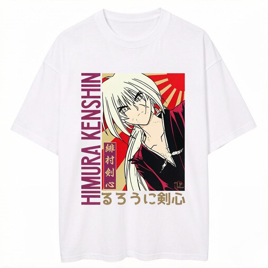 Ruluweni Kenshinani T-shirt Hemo Kenshinani T-shirt Classic Round-neck Style Luxurious Retro and Fashionable