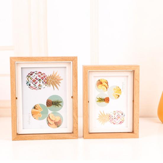 Rotating Picture Frame with Glass Cover Replaceable Exquisite Rustic Vertical/Horizontal Desktop Display Nordic Style Double Sided Photo Frame