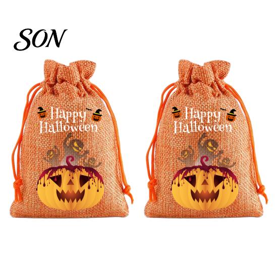 Lightweight Candy Carriers 2Pcs Halloween Pumpkin Drawstring Bags for Treats, Retro Burlap Pattern Party Favors Trick or Treat Bags, Portable