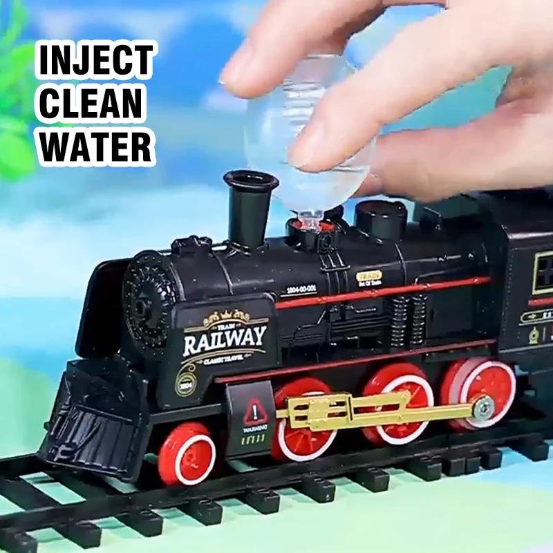 Retro Train Simulation High-Speed Railway Parking Lot with Light Music Spray Children Party Game Electric Track Toy for Boy Gift