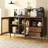 Country Style Sideboard with Rattan Doors, 130 x 75.5 x 40cm Magnetic Lock, Adjustable Shelves, Sturdy Structure, Versatile