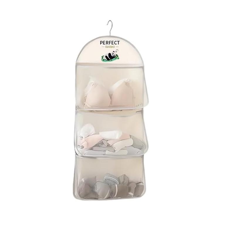 Multi Layer Mesh Storage Hanging Bag,Hanging Storage with Metal Hanger Mesh Pockets for Bra Socks,Pockets Hang Store Bag for Door Wall Closet