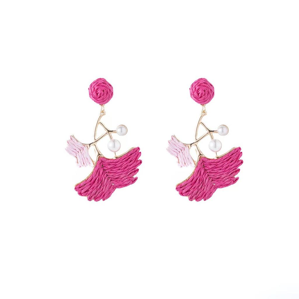 Dopamine Colored Leaves Hand-Woven Raffia Earrings Women'S Vacation Wind Sweet Temperament Unique Earrings Earrings