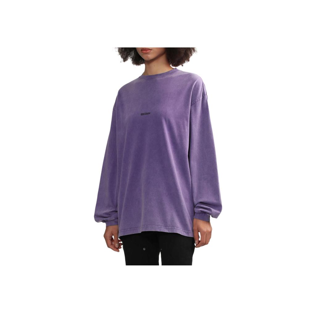 We11done Ss24 Water Wash Faded Print Logo Long Sleeve T-Shirt Unisex Tops Purple WD-TT0-24-722-U-PP
