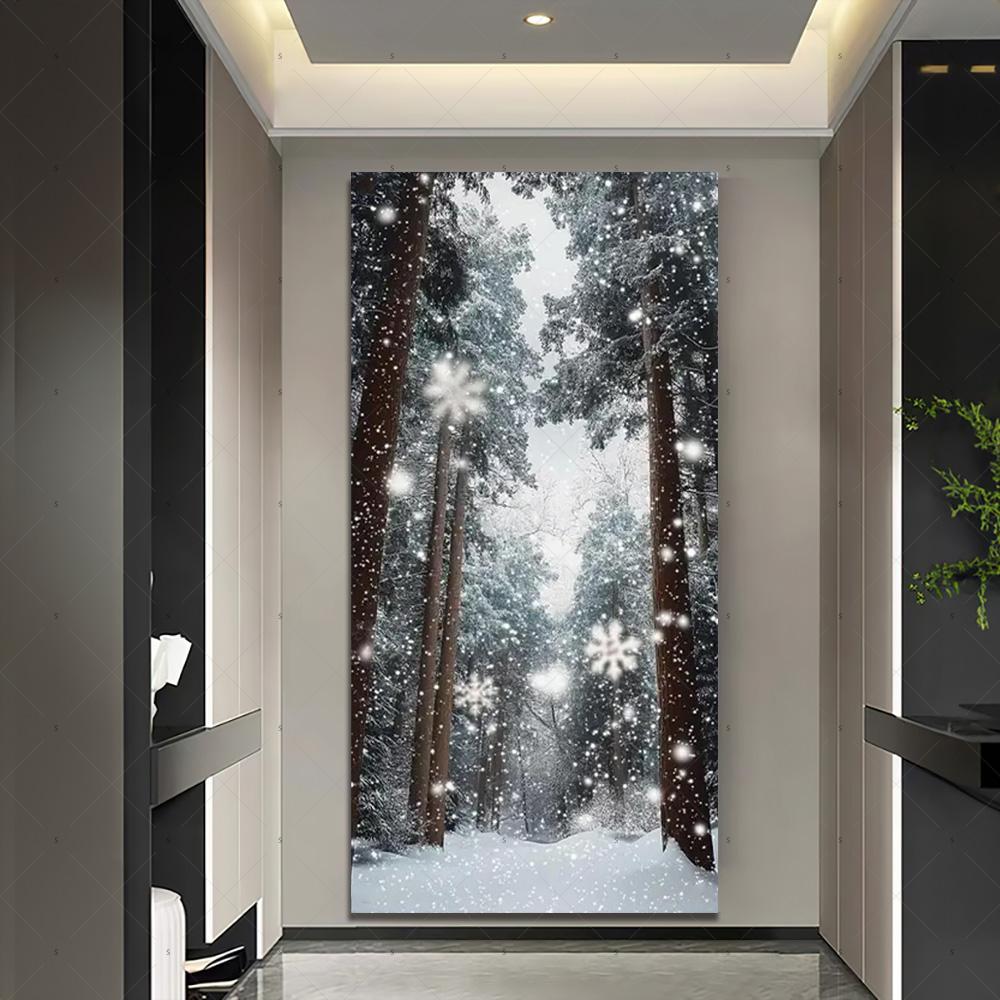 Copertura per Porta Scena Invernale con Neve Sfondo Fotografia Foresta Bianca Forniture Decorazioni Festa di Natale Interno Esterno