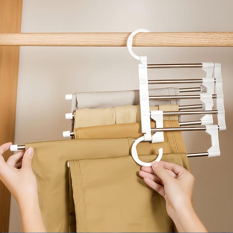 5 In 1 Folding Magic Pants Hangers Stainless Steel Space Saving Multi-layer Pants Rack Folding Wardrobe Storage Organization