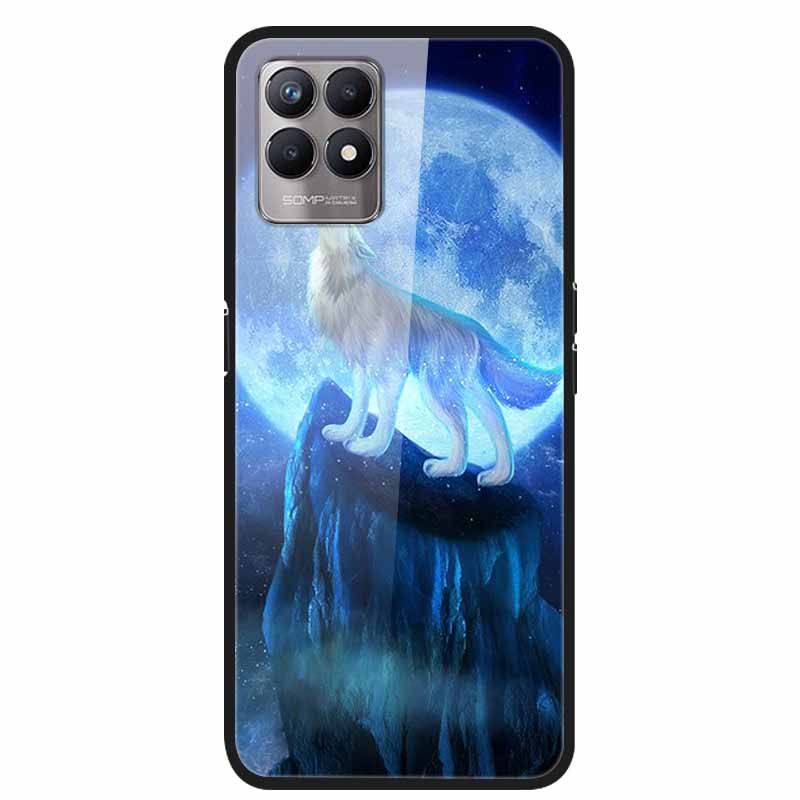 For Realme 8i Case Tempered Glass Hard Clear Phone Case For OPPO Realme 8i RMX3151 Realme 7 Pro Animals Wolf Shockproof Coque