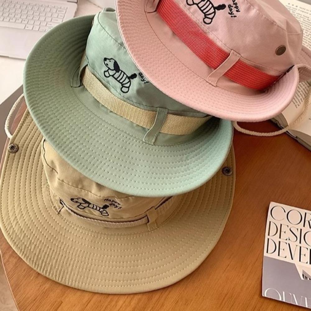 Y2K Puppy Bucket Hat Big Brim Sunscreen Fisherman Hat Retro Western Cowboy Hat  Outdoor