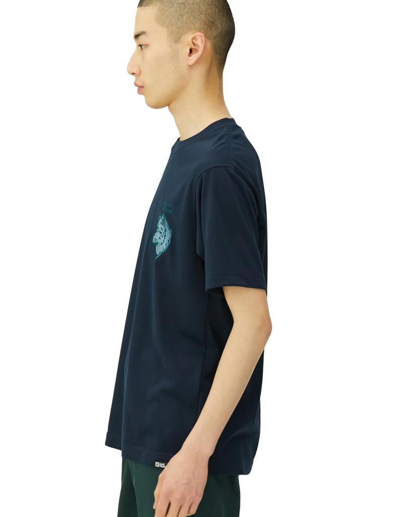 Short Sleeve Moisture Quick Moisture JP WOLF FACE EMB SS High Performance Daily Use Blue [Jack Wolfskin] Men's T-Shirt (TEXADRI Absorbent, Drying,