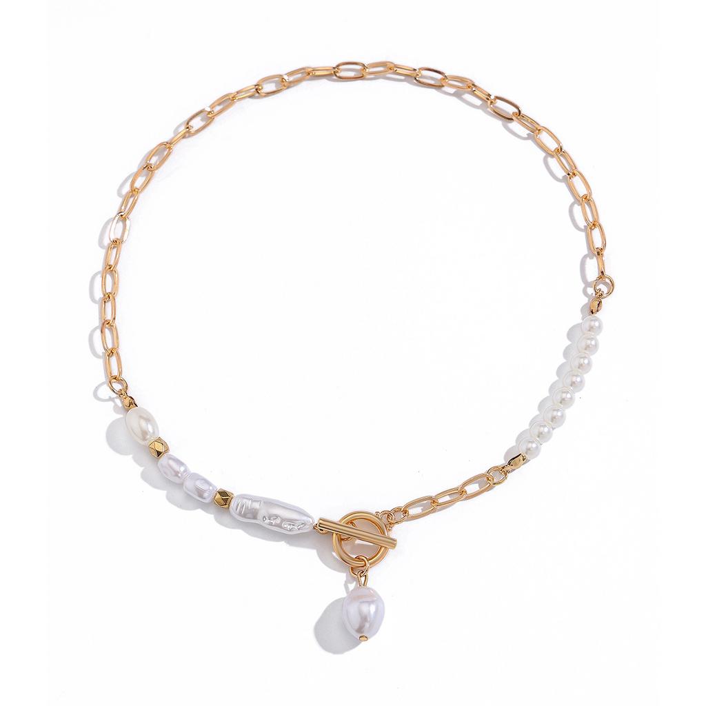 Temperament Baroque Imitation Pearl Necklace Earrings Simple Metal Chain Fringed Collarbone Necklace