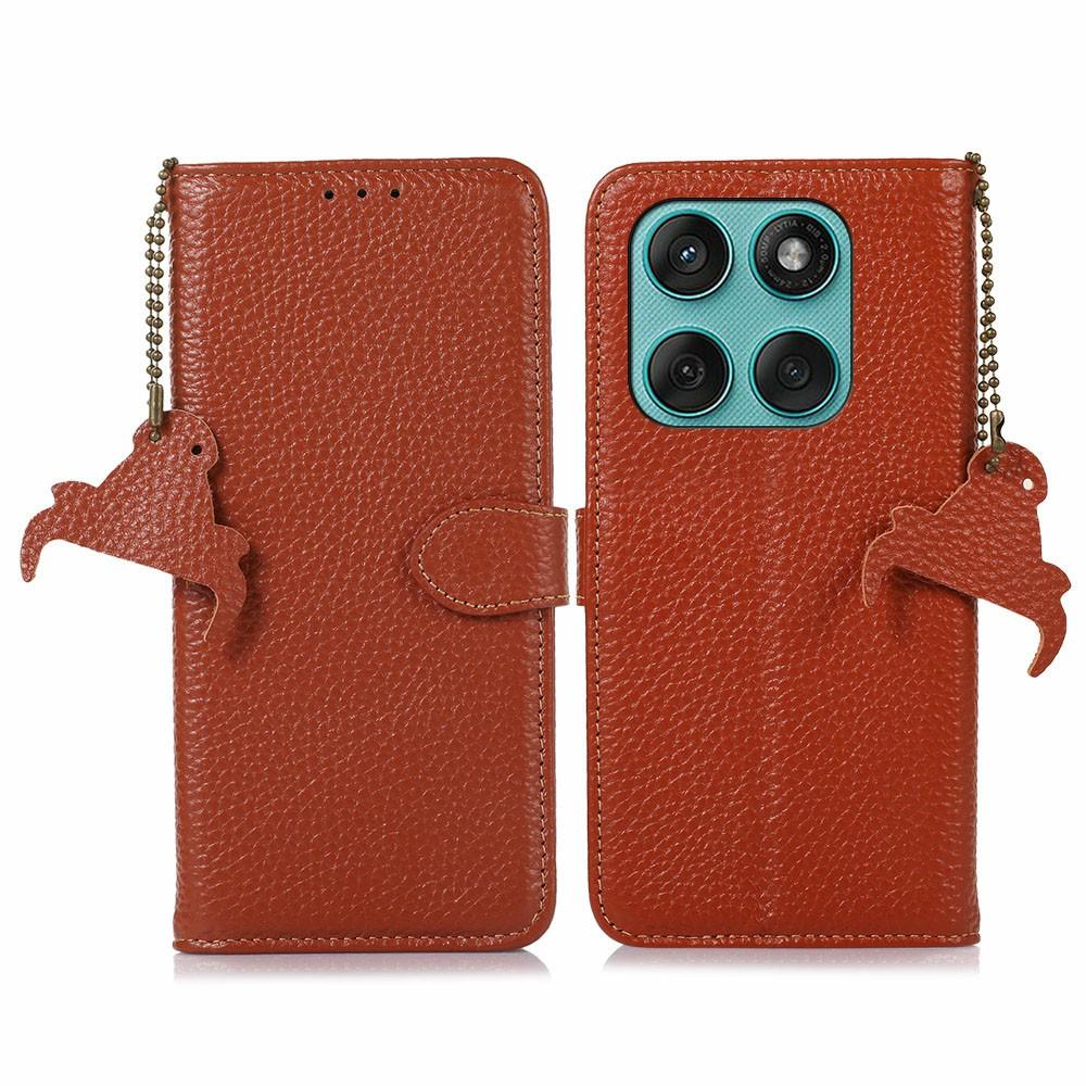 For Motorola Edge 60 Fusion 5G Case RFID Blocking Genuine Cow Leather Phone Cover Litchi Texture