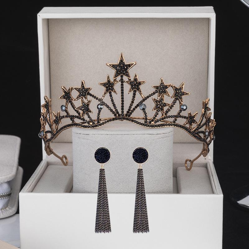 Black Retro Crown Headdress 18th Birthday Adult Ceremony Bride Photo Crown Photo Props