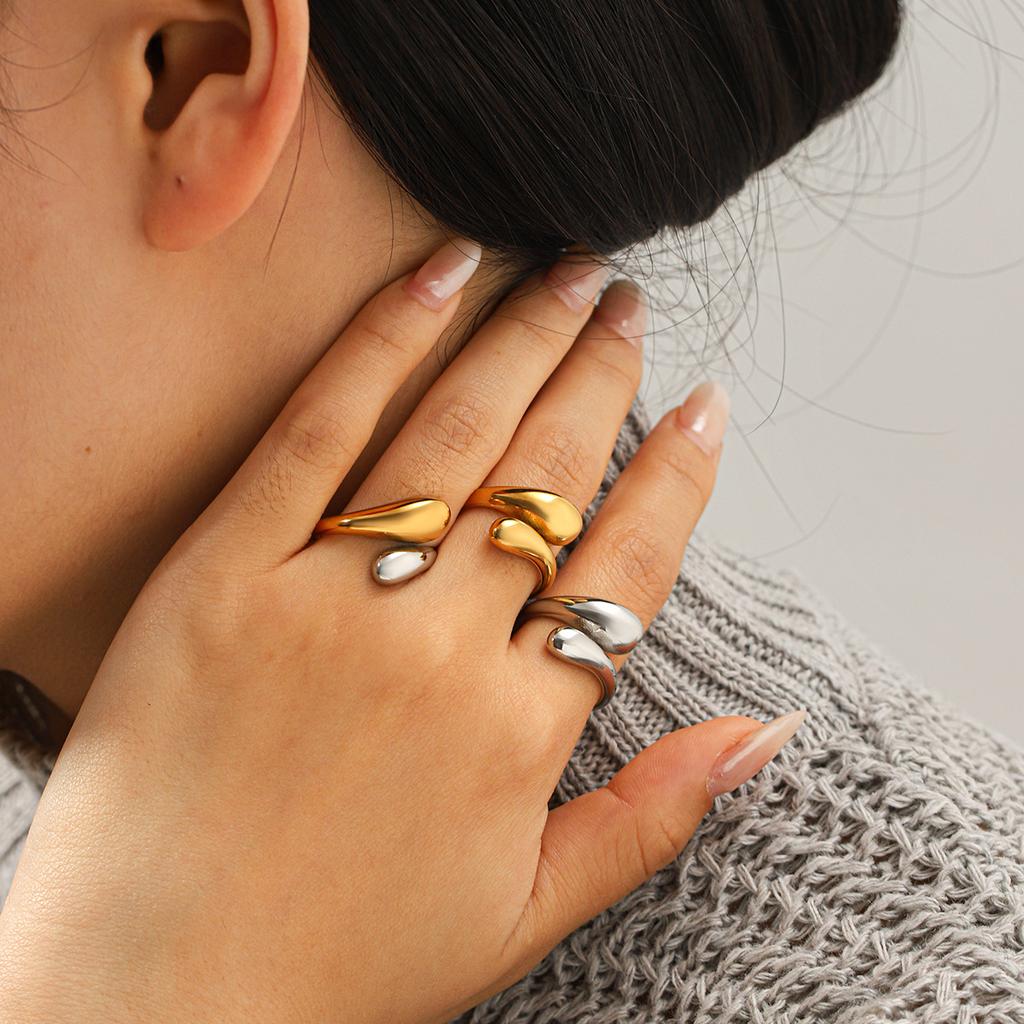 Titanium Steel Ring for Women, Non-fading, Fashionable Jewelry, Niche Versatile Band, Teardrop Stainless Steel Open Ring