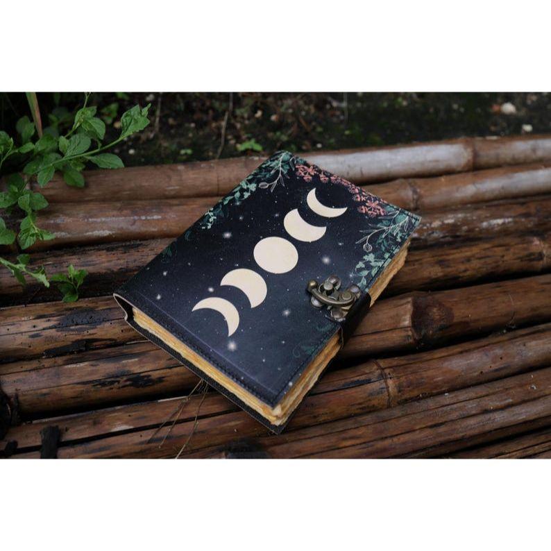 Sun and Moon Handmade Deckle Paper Journal for Men and Women7/5 Grimoire Spell Notebook for Traveling Sketchbook Book