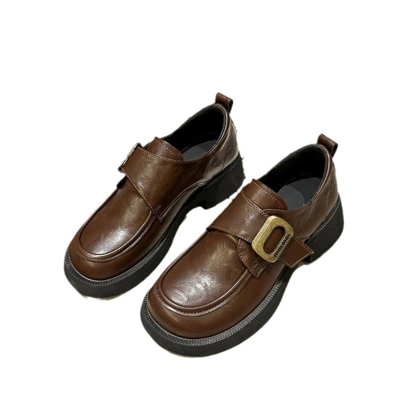 Retro platform loafers women's new spring and autumn Mary Jane shoes thick heel round head versatile fashion British small leather shoes