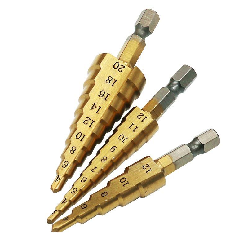 3Pcs/Set 3-12mm/4-12mm/4-20mm HSS Straight Groove Step Drill Bit Titanium Coated Wood Metal Hole Cutter Core Drilling Tools Set