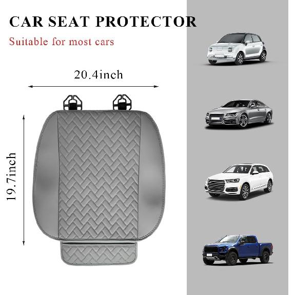 Car Bottom Seat Cover, Anti Slip Leather Auto Front Seat Cushion Cover with Storage Pocket, Comfortable Car Bottom Seat Pad Protector for Cars, SUV,
