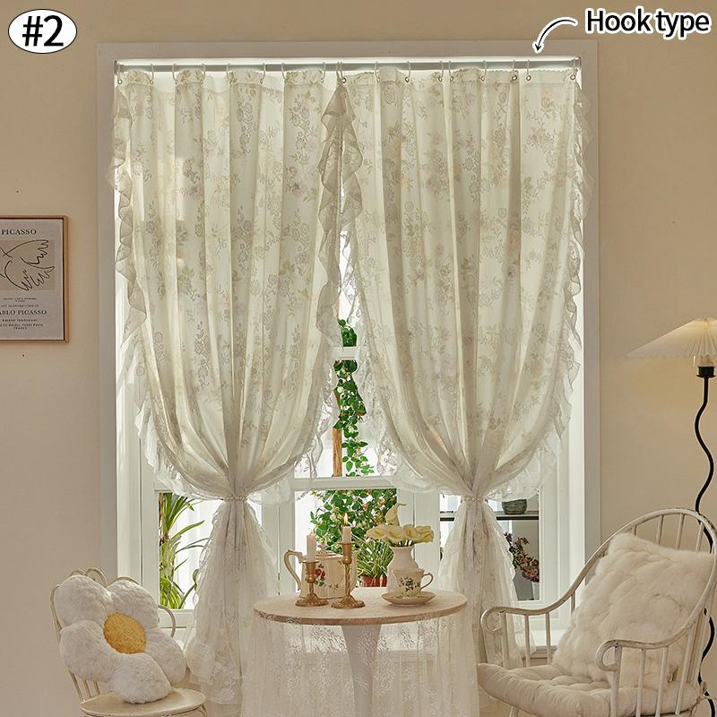 Vintage Lace Side Curtain Bedroom Floral Printed Window Curtains Living Room Lace Sheer Screen Partition Home Decoration