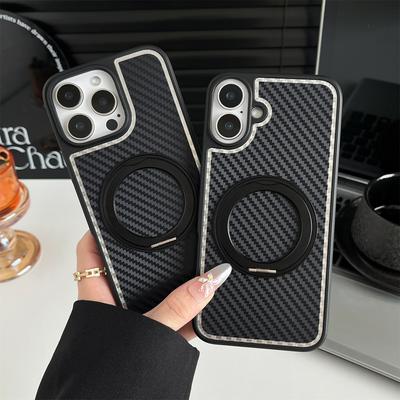 Carbon Fiber Pattern Magnetic Suction Mobile Phone Case Suitable for IPhone 16 Promax Protective Case Invisible Rotating Bracket Apple 15 External