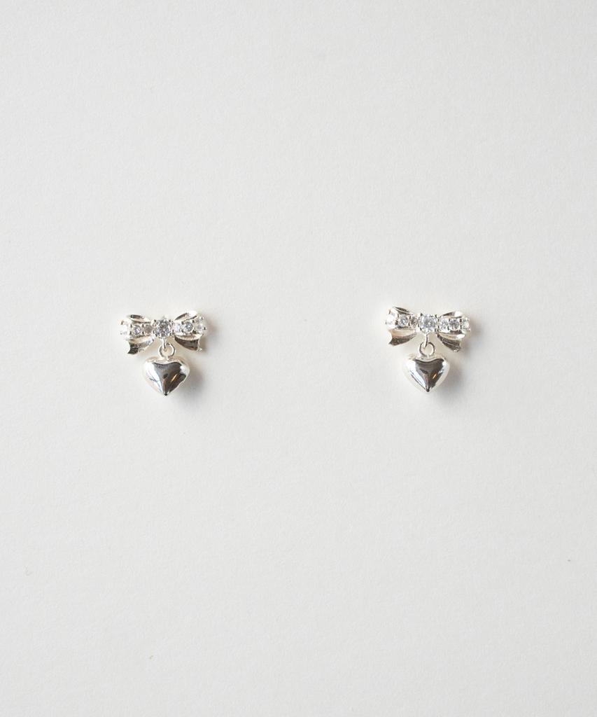 Merrymotive [Silver] Shining Ribbon And Heart Earring