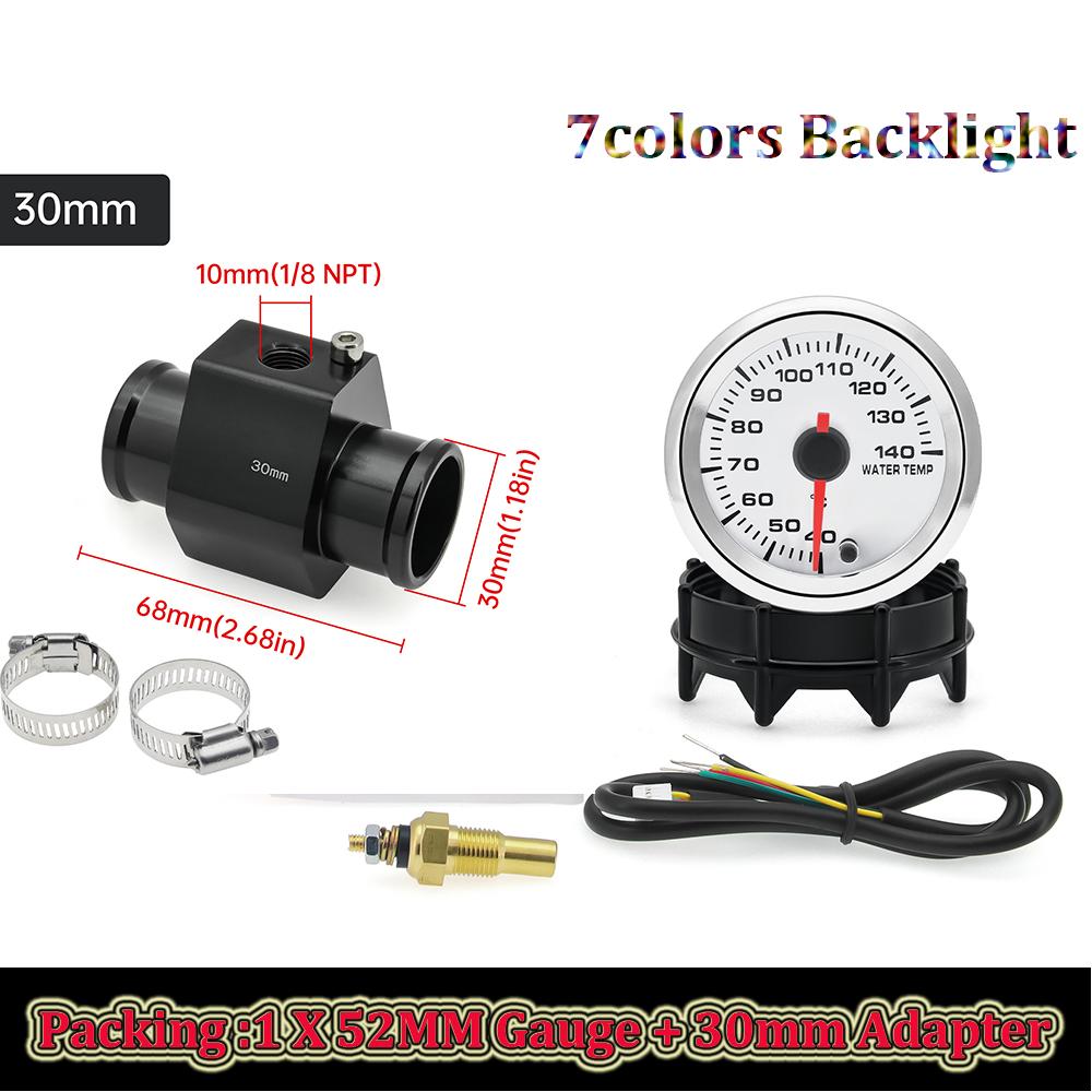 40-120℃ 52MM Wassertemperaturanzeige 12V Universeller Digitaler Auto-Wassertemperaturanzeiger mit Wassertemperatur-Adapter 26-30mm