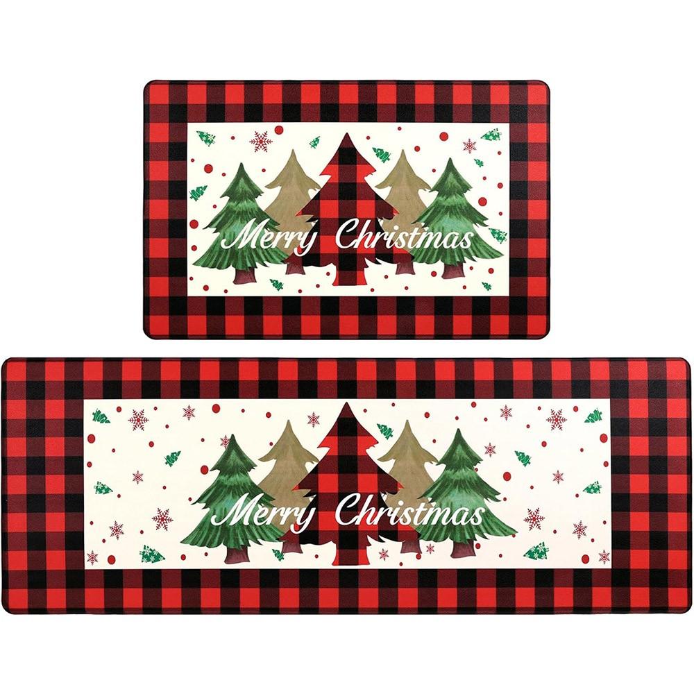 Christmas Tree Kitchen Rugs Farmhouse Red Plaid Kitchen Floor Mat Non Slip Floor Mats for Kitchen Rug Winter Christmas Decor Mat