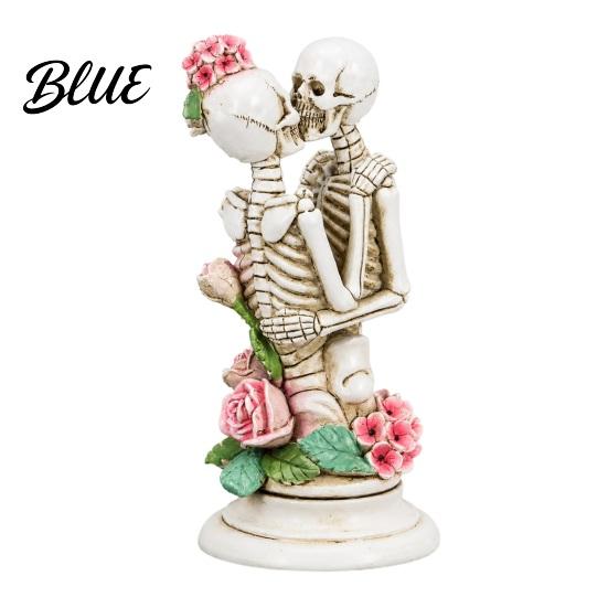 Resin Gothic Art Sculpture Hugging Skeleton Couple Figurine with Roses Eternal Love Skull Exquisite Lovers Statue Statue Day of The Dead Halloween