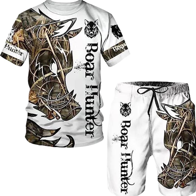 T Shirt & Shorts Sets 2piece Suit for Mens Animal Pattern Print Short Sleeve Tracksuit Leisure 3D Polyester Man's Set