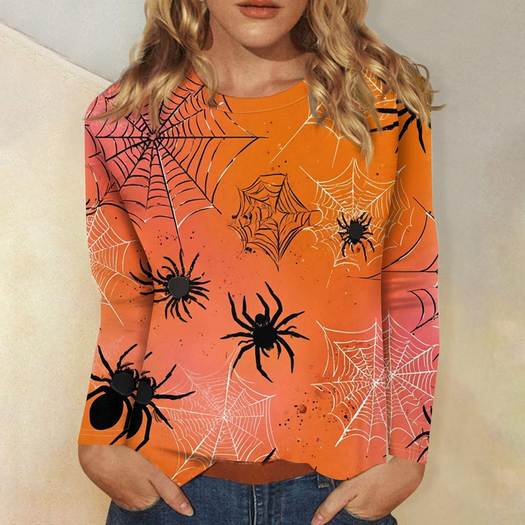 Women's Fashion Casual Halloween Printed Round Neck Long Sleeve Pullover Top