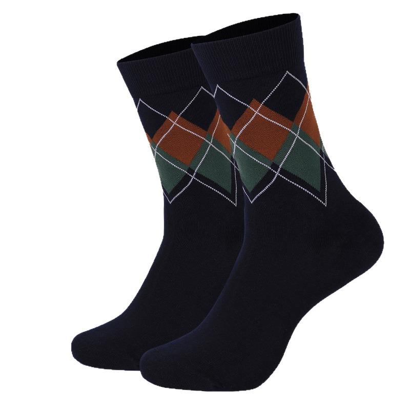 Men's Autumn and Winter New Business Commuting Diamond Lattice Tube Cotton Socks
