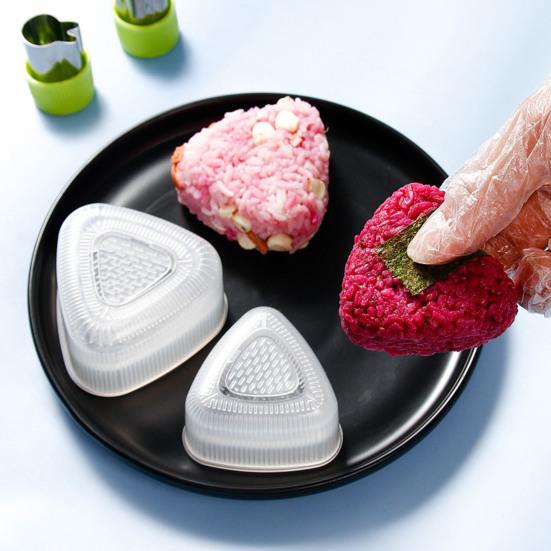 2Pcs Sushi Mold Rice Ball Maker 2-in-1 Triangular Onigiri Press with Lunch Box Compact Kitchen Tool for Bento Picnic Office Meals