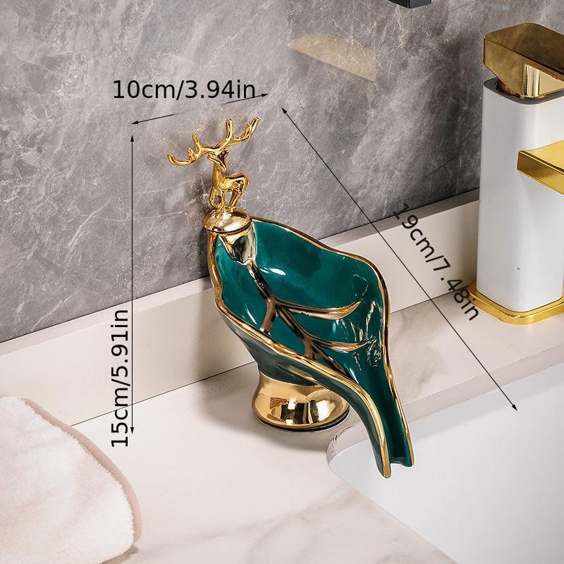 

Self-draining Soap Dish Leaf Shaped Soap Box With Deer Decoration Soap Holder For Bathroom Kitchen Home Bathroom Decor зелёный
