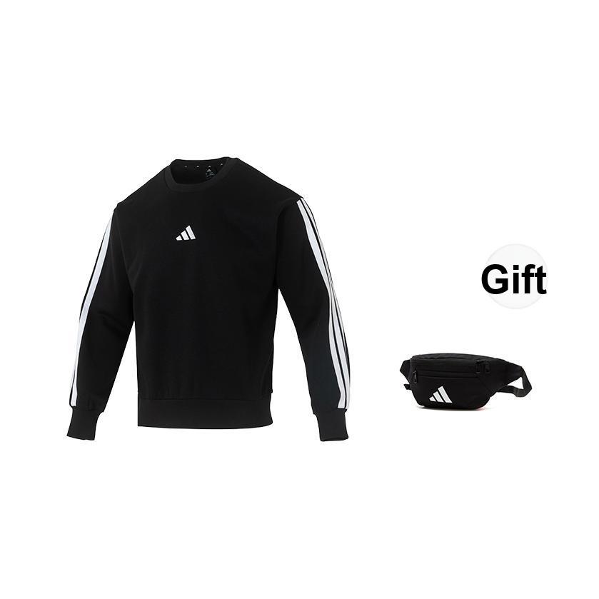 adidas Logo Striped Crew Neck Long Sleeve Sweatshirt Men Sweatshirt Black JE6304