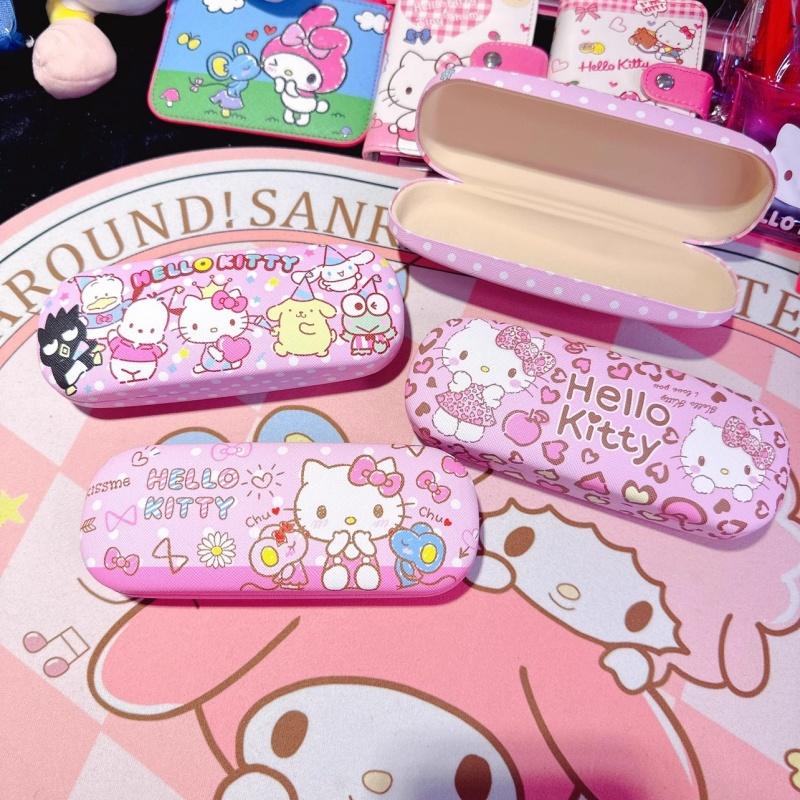 Hello Kitty Glasses Case Cute Girly Heart Leather Myopia Glasses Case Shockproof Anti-pressure Girls' Storage Glasses Box Gift