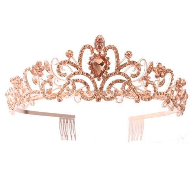 Baroque Champagne Crystal Wedding Crown Princess Bridal Tiaras Comb Headband Birthday Dance Headdress Girls Diadem Hair Jewelry