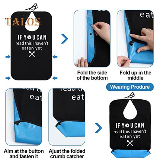 Waterproof Adult Bibs for Men with Crumb Catcher Funny Text Black Washable Lightweight Mealtime Clothing Protector