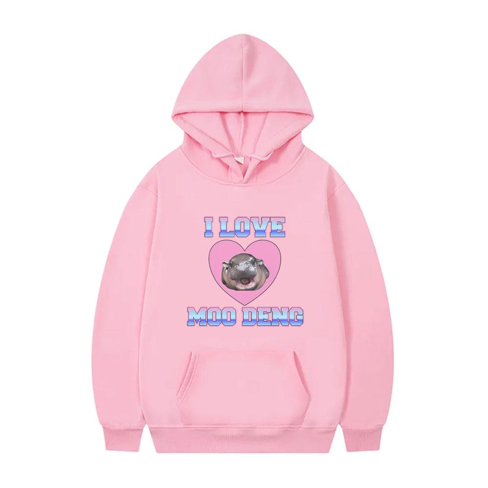 I Love Moo Deng Hoodie Funny Baby Hippo Meme Sportswear Men Women's Casual Oversized Hoodies Unsiex Fashion Brand Streetwear