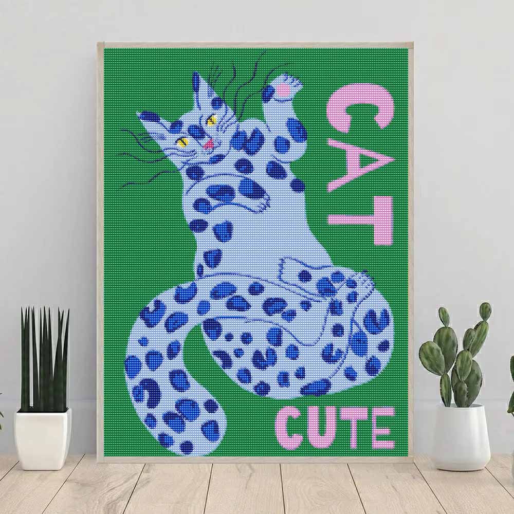 DIY Full Drill Diamond Painting Kit Cute Polka Dot Cat Pattern Creative Handmade Canvas Art for Home Decoration Relaxing Craft